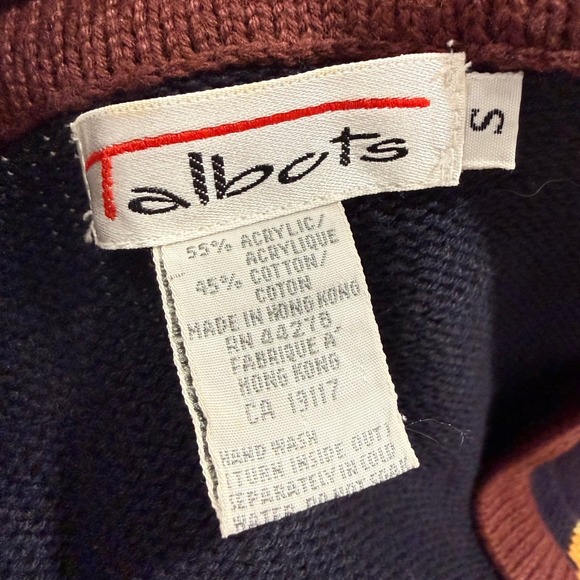Vintage Talbots Chain Print Sweater Vest Navy Burgundy Boho Women's Small - Picture 7 of 7